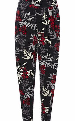 Bhs Black And Red Floral Print Jersey Trousers,