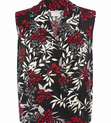 Bhs Black And Red Printed Wrap Top, black/multi