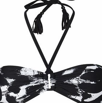 Bhs Black And White Brushstroke Print Bandeau Bikini