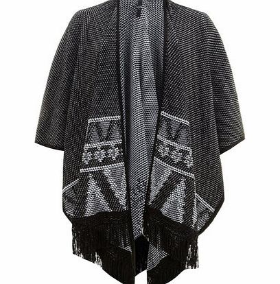 Bhs Black Aztec Fringe Wrap, black 12612938513