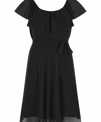 Bhs Black Chiffon Frill Fit and Flare Dress, black