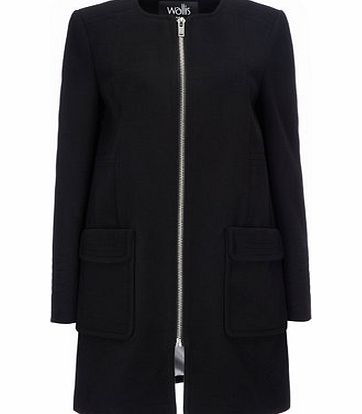Bhs Black Collarless Coat, black 12035328513