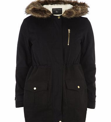 Bhs Black Contrast Fabric Parka, black 19127918513