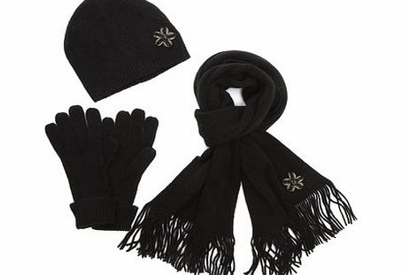 Bhs Black Crystal Brooch Scarf, Glove and Hat Set,