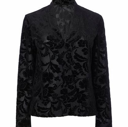 Bhs Black Devore Detail Floral Kimono Jacket, black