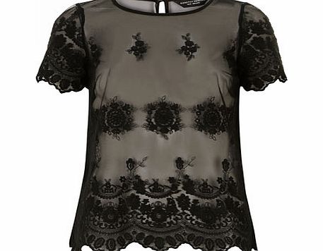 Black embellished lace tee, black 19117558513