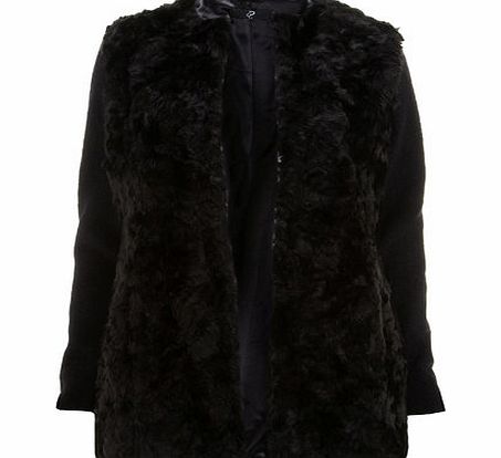 Bhs Black Faux Fur and Boucle Coat, black 12613228513
