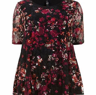 Bhs Black Floral Lace Print Top, multi 12612479530