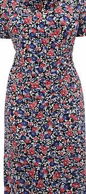 Bhs Black Floral Print Side Gathered Dress,