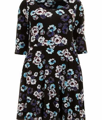Bhs Black Floral Print Skater Dress, black/multi