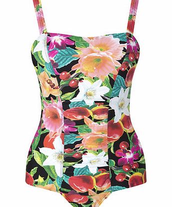 Bhs Black Floral Print Tummy Control Swimsuit,