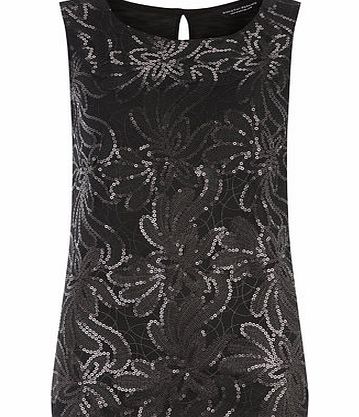 Bhs Black Floral Sequin Front Tank Top, black