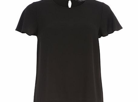 Bhs Black Flutter Sleeve Step Hem Top, black