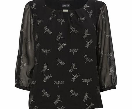 Bhs Black Glitter Dragongly Deatil Blouse, black