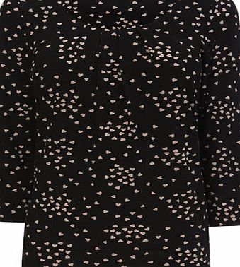 Bhs Black Heart Print Pleated Top, black 9022828513