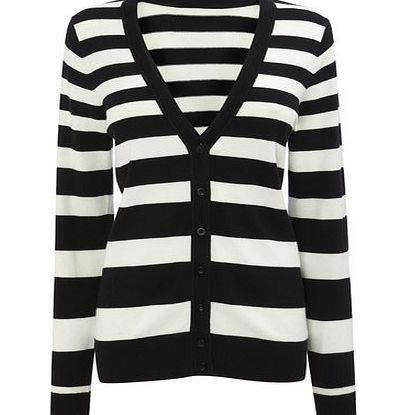 Bhs Black/Ivory V Neck Stripe Cardigan, black/ivory