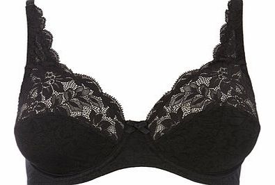 Black Jacquard and Lace Underwired Bra, black