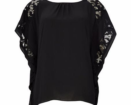 Bhs Black Lace Insert Kimono Top, black 12034878513