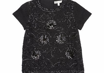 Bhs Black Lace Jewelled Top, black 6502078513