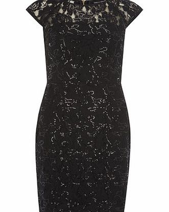 Bhs Black Lace Sequin Pencil Dress, black 19126318513