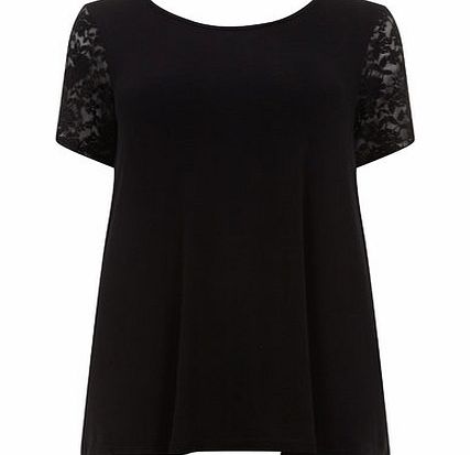 Bhs Black Lace Sleeve Bow Back Top, black 12611788513