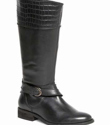 Bhs Black Leather Croc Extra Wide Riding Boots,