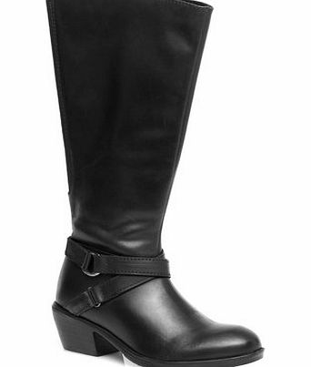 Bhs Black Leather Cross Extra Wide Strap Boots,