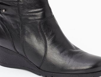 Black Leather Lotus Shard Ankle Boot, black