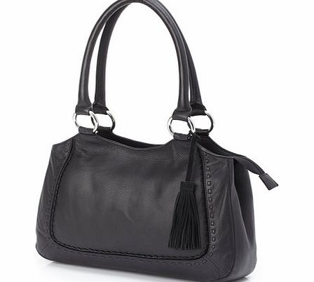 Bhs Black Leather Scallop 3 Compartment Bag, black