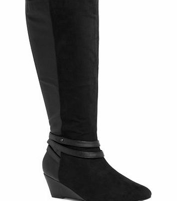 Bhs Black Long Wedge Extra Wide Boots, black