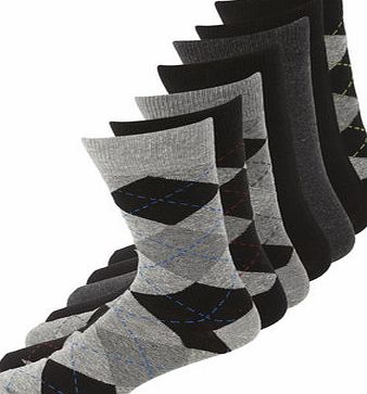Bhs Black Mix 7 Pack Argyle Socks, Black BR61F18FBLK