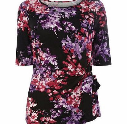 Bhs Black Multi Floral Side Tie Detail Top,