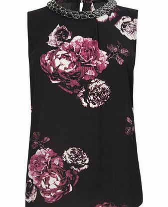 Bhs Black/multi Sleeveless Dandelion Blouse,