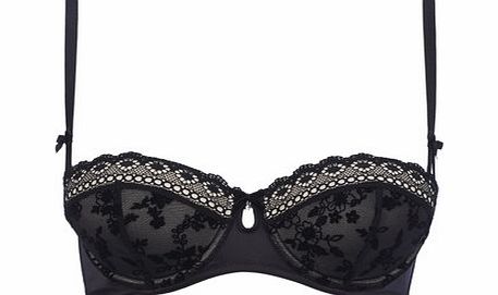 Bhs Black/Nude Floral Flock Balcony Bra, black/nude