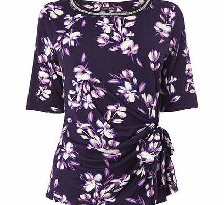 Bhs Black Oriental Print Bead Detail Top, purple