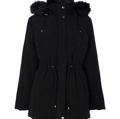 Bhs Black Padded Coat With Faux Fur Hood, black