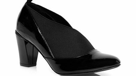 Bhs Black Patent Elastic Extra Wide Shoe Boots,