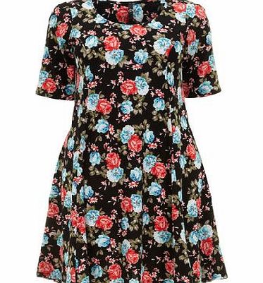 Bhs Black Petite Floral Skater Dress, black/multi