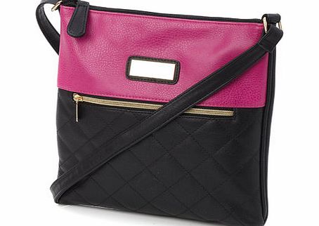 Bhs Black/Pink Quilted Plate Cross Body Bag,
