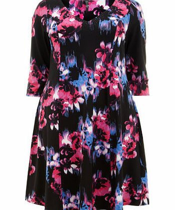 Bhs Black Printed Heatseal Stud Dress, multi
