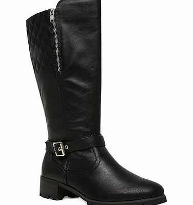 Bhs Black Quilted Zip Long Extra Wide Biker Boots,