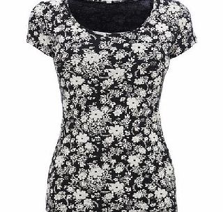 Bhs Black Short Sleeve Hawaiian Print Scoop Neck