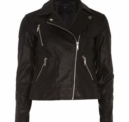 Black Stitch Panel Biker Jacket, black 19130658513