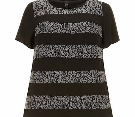 Bhs Black Stripe Lace Shell Top, black 12611978513