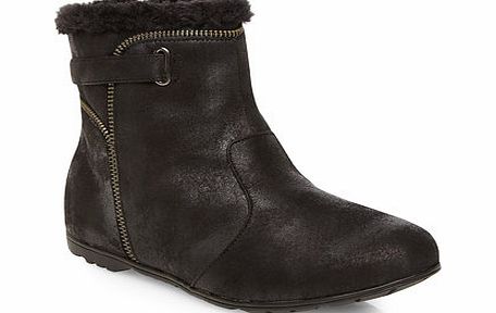Bhs Black Suedette Faux Fur Trim Zip Ankle Extra