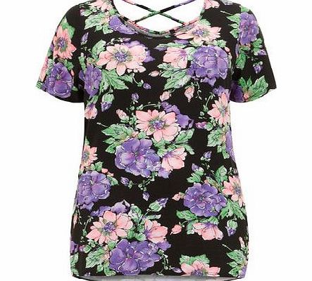 Bhs Black V Front V Back Floral Print Top, black