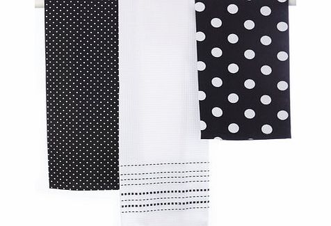 Bhs Black Waffle Spot 3 Pack Tea Towel, black