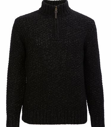 Bhs Black Weave Zip Neck Jumper, Black BR53E05FBLK