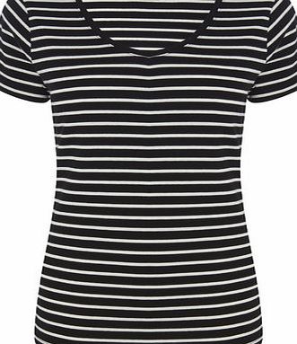 Bhs Black/White Short Sleeve Stripe V Neck Top,