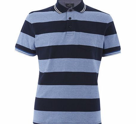 Bhs Block Striped Polo Shirt, MID BLUE BR52J16GBLU